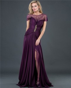 Formal-A-Line-Long-Purple-Chiffon-Slit-Evening-Dress-With-Sleeve-Low-Back